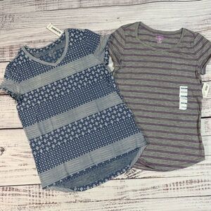 NWT Girls Old Navy Gray and Purple Striped Top and Blue and White Top